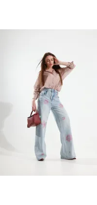 Джинси wide leg з квітковим декором. Доступні розміри: M