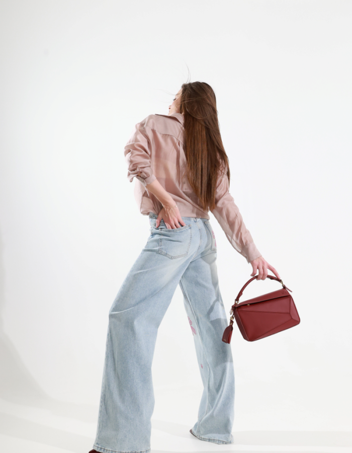 Джинси wide leg з квітковим декором