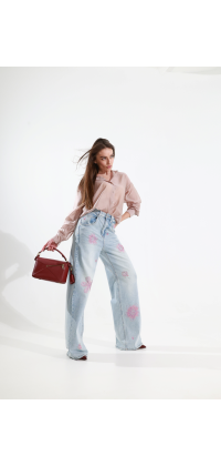 Джинси wide leg з квітковим декором, від Jador