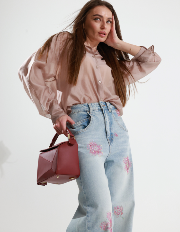 Джинси wide leg з квітковим декором