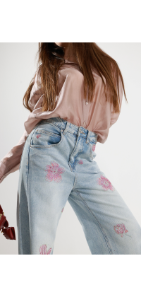 Джинси wide leg з квітковим декором зображення 1