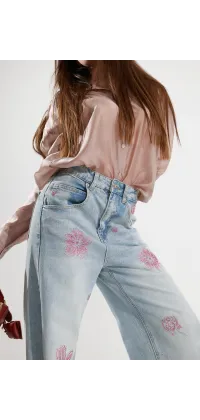 Джинси wide leg з квітковим декором зображення 1