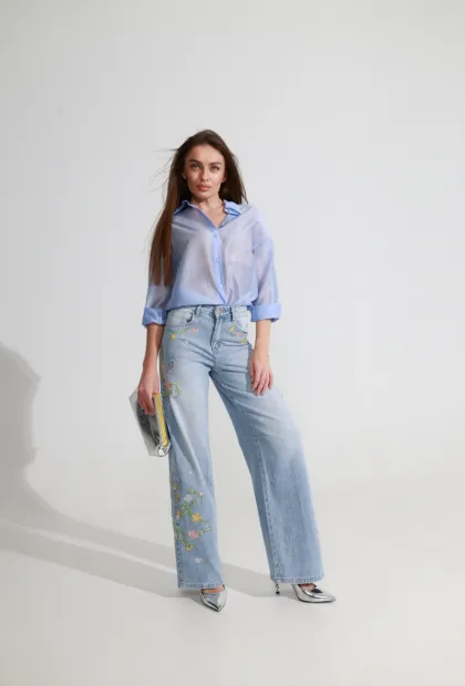 Джинси wide leg з вишивкою
