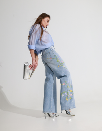 Джинси wide leg з вишивкою