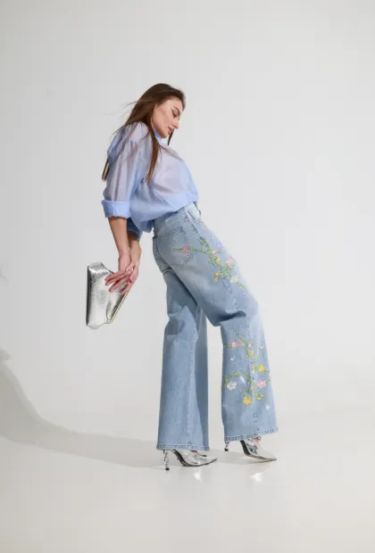 Джинси wide leg з вишивкою