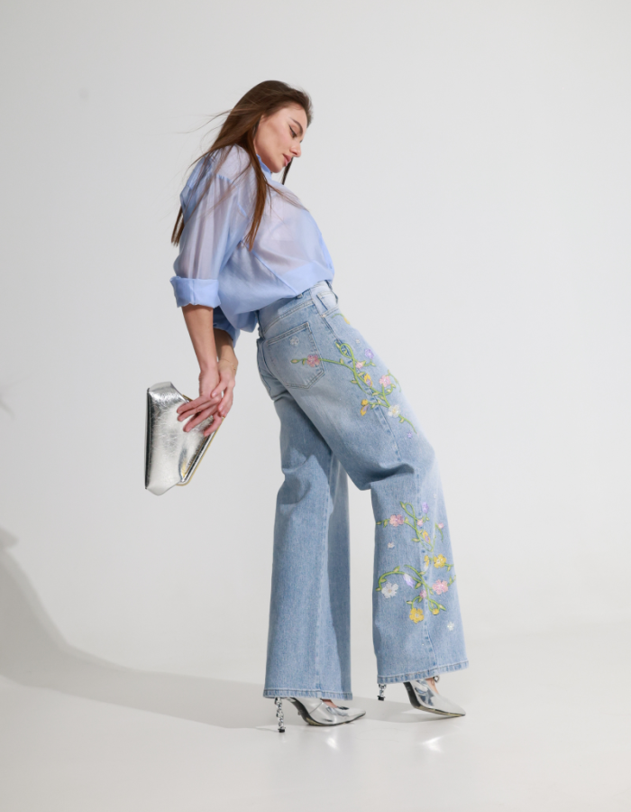 Джинси wide leg з вишивкою