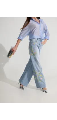 Джинси wide leg з вишивкою. Доступні розміри: 