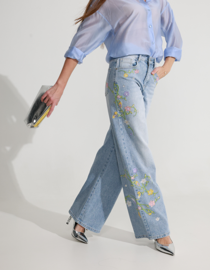 Джинси wide leg з вишивкою