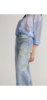 Джинси wide з квітковою вишивкою, одяг від Jador