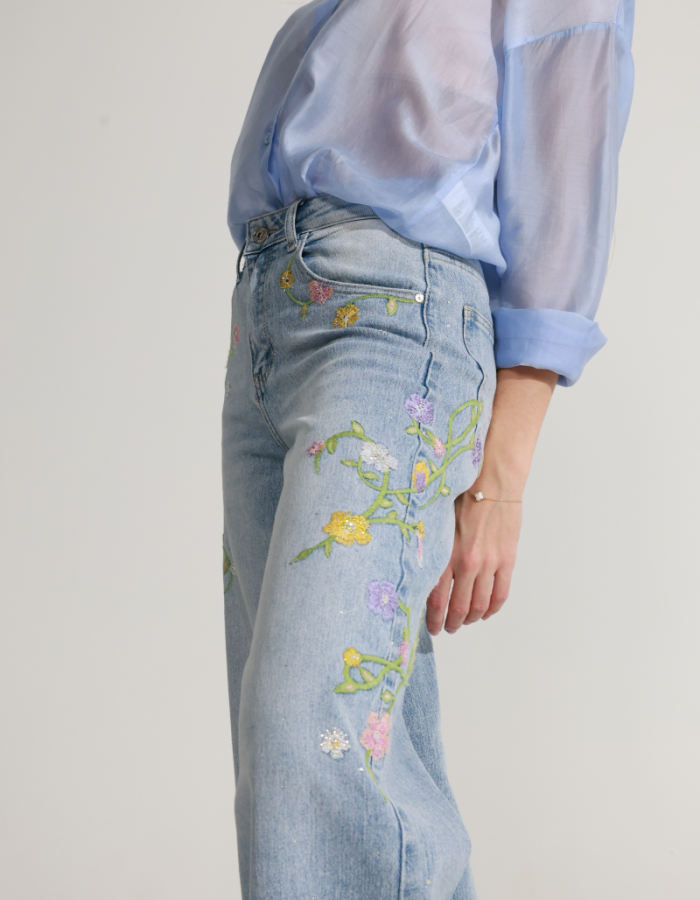 Джинси wide leg з вишивкою