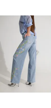 Джинси wide leg з вишивкою, від Jador