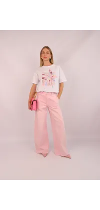 Рожеві джинси wide leg з високою посадкою. Доступні розміри: S, M, L, XL