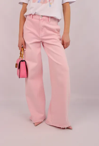 Рожеві джинси wide leg з високою посадкою