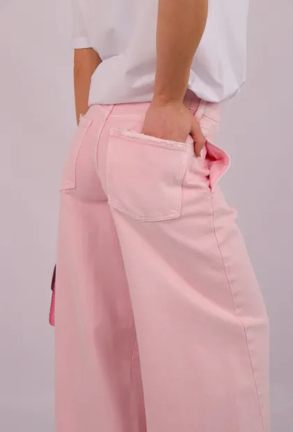 Рожеві джинси wide leg з високою посадкою