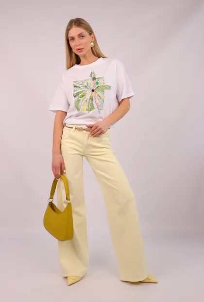 Джинси wide leg у лимонному відтінку
