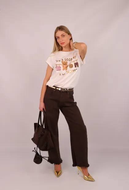 Стильні джинси прямого крою у глибокому коричневому відтінку