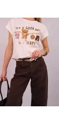 Біла футболка з принтом Teddy. Доступні розміри: S/M, M/L