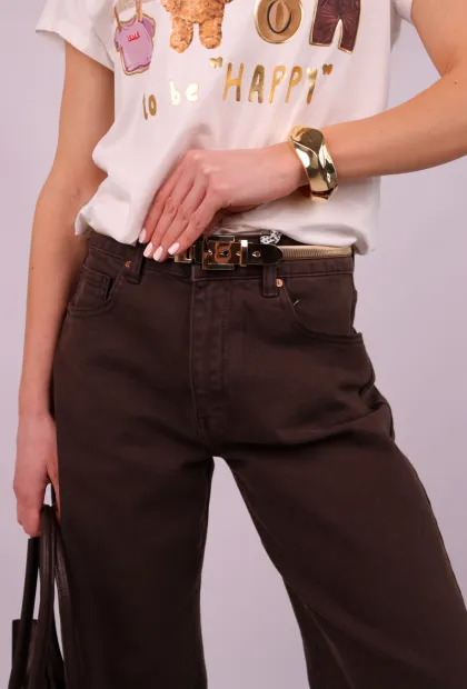 Стильні джинси прямого крою у глибокому коричневому відтінку