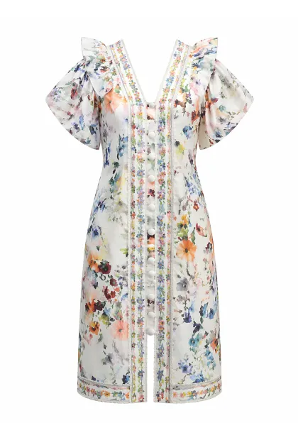 Сукня з квітковим принтом та декоративними гудзиками