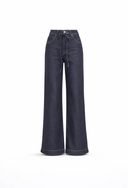 Джинси прямого крою у темно-синьому відтінку з поясом