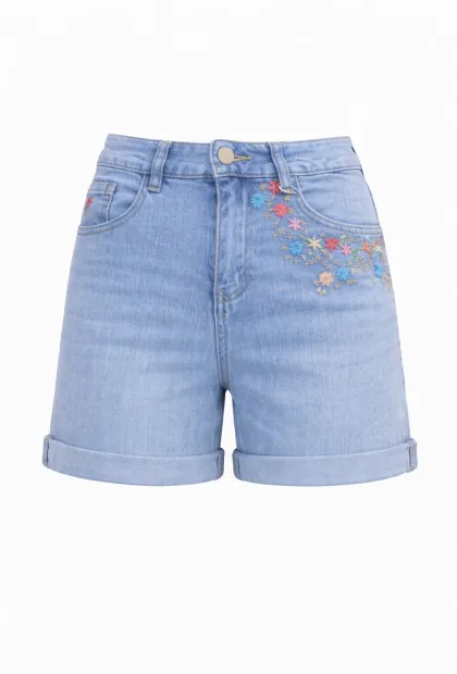 Джинсові шорти у блакитному відтінку з вишивкою