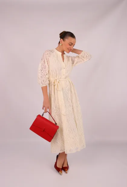 Сукня міді мереживна з поясом