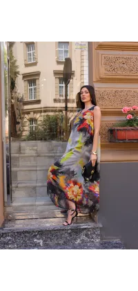Шовкова сукня з художнім принтом, одяг від Jador