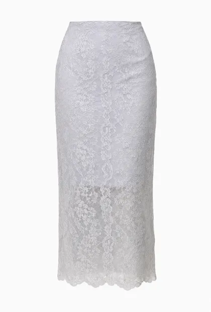 Мереживна спідниця міді у світло-сірому кольорі