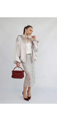 Мереживна спідниця міді у світло-сірому кольорі. Колір: Сірий