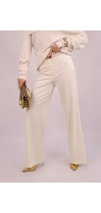 Елегантні штани вільного крою з високою посадкою у молочному відтінку, одяг від Jador