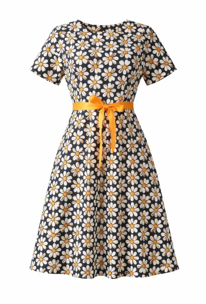 Котонова сукня міді з принтом ромашки