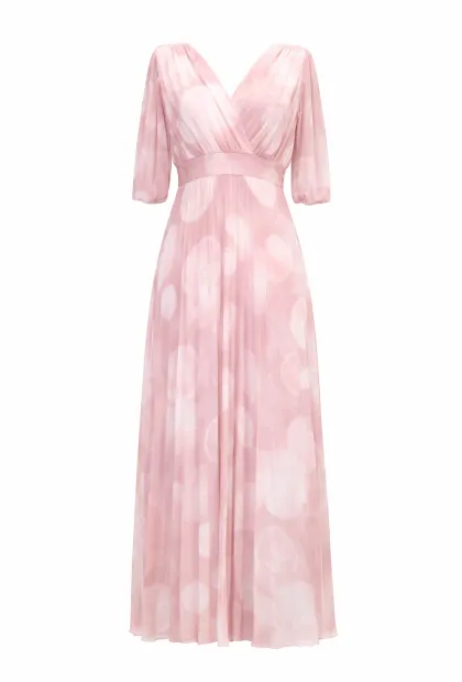 Рожева сукня з принтом і плісированою спідницею
