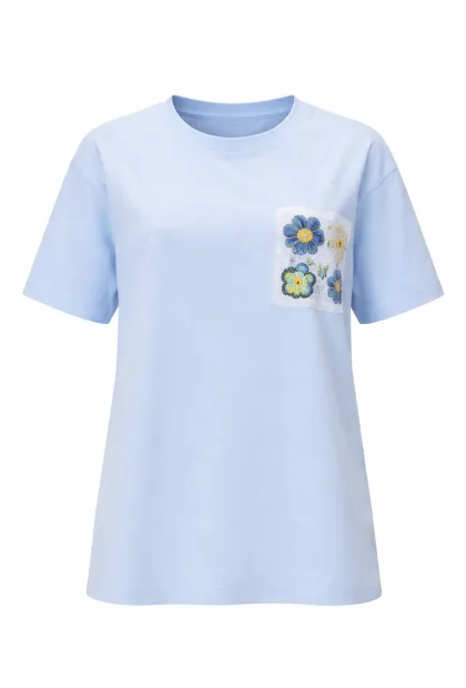Футболка блакитна з кишенею