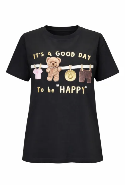 Чорна футболка з принтом Teddy