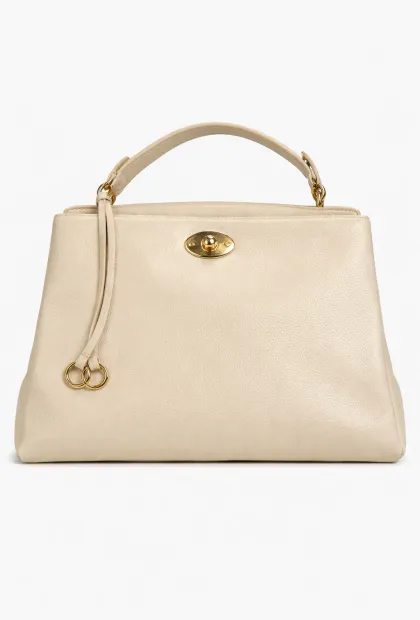 Елегантна сумка з натуральної шкіри у бежевому відтінку