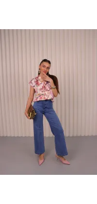 Блуза з принтом з бантом у ніжно-рожевих відтінках. Колір: Біло-рожевий