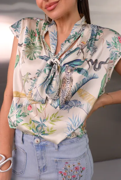 Блуза з принтом та бантом