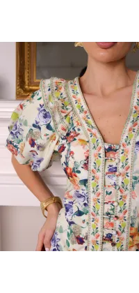 Сукня з квітковим принтом та декоративними гудзиками, одяг від Jador