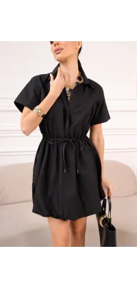 Котонова сукня з акцентом на талії. Колір: Чорний