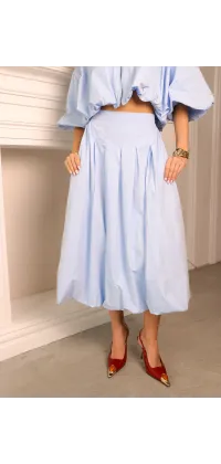 Котоновий костюм з укороченим бомбером та спідницею. Колір: Блакитний