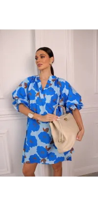 Сукня міні oversize з принтом блакитна, одяг від Jador