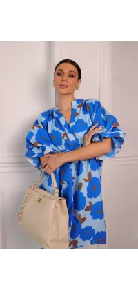 Сукня міні oversize з принтом блакитна. Колір: Синій