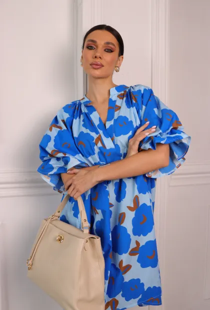 Сукня міні oversize з принтом блакитна