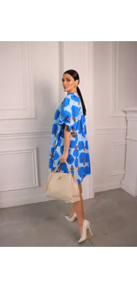 Сукня міні oversize з принтом блакитна. Доступні розміри: Tu