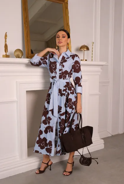 Сукня-сорочка міді з квітковим принтом