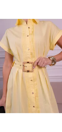 Сукня-сорочка міді з поясом у лимонному відтінку. Доступні розміри: S/M, M/L