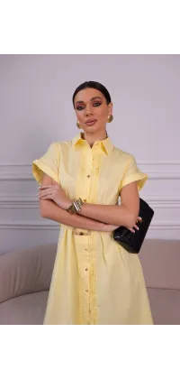 Сукня-сорочка міді з поясом у лимонному відтінку. Колір: Жовтий