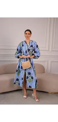 Котонова сукня-сорочка міді в смужку з принтом, одяг від Jador