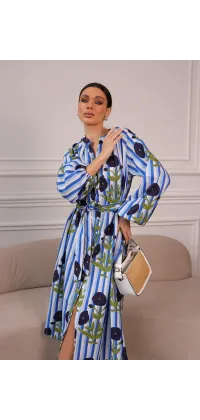 Блакитна котонова сукня в смужку, одяг від Jador