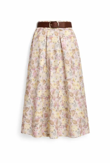 Спідниця міді з квітковим принтом і ременем